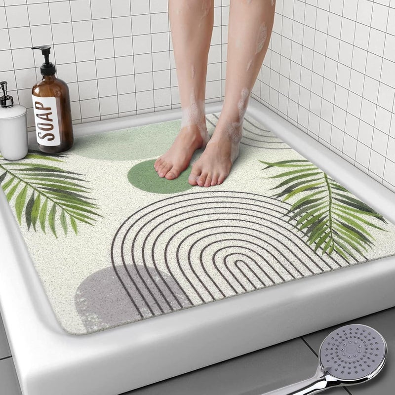 aquoechd Square Shower Mat, 24 x 24 Inch Non Slip Bohemia Shower Stall Mat, Quick-Dry PVC Loofah Bath Mat for Shower Tub Bathroom - Image 1